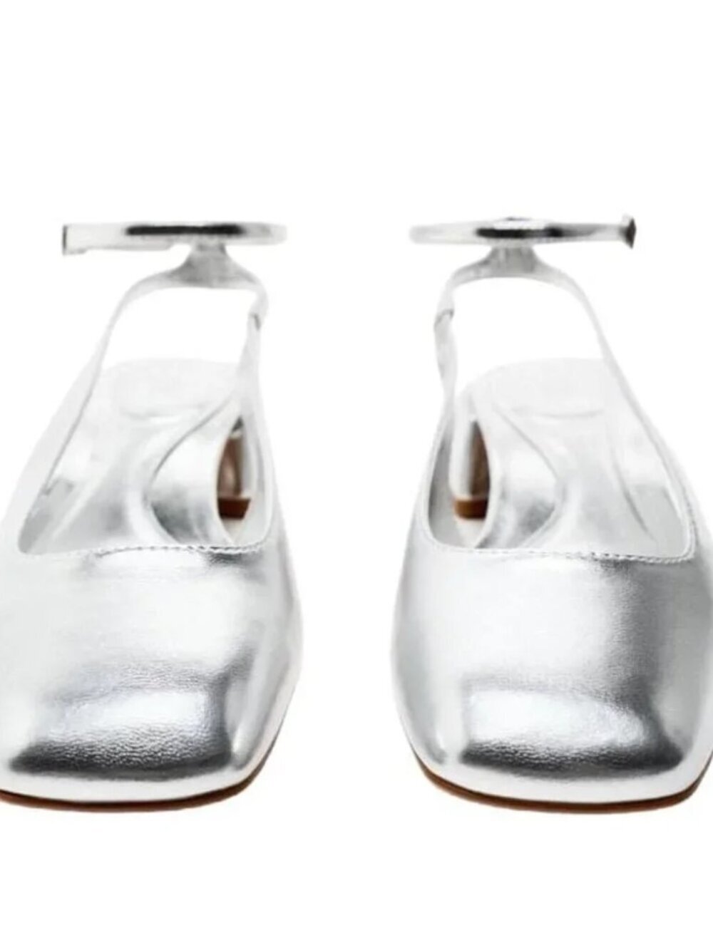 Zara Block Heel Ballerina Square Toe Slingback Heels Silver Size 40/9-9.5 - Picture 9 of 16